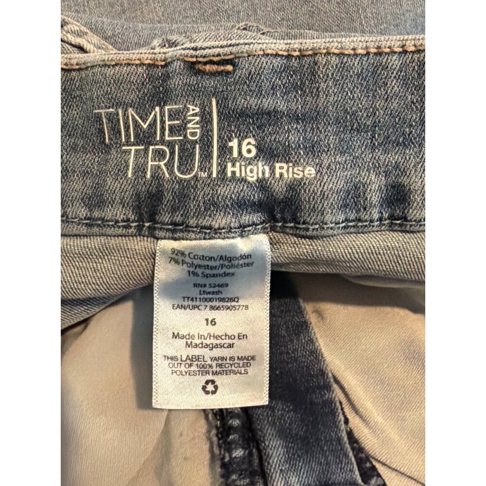 Time Tru High Rise Denim Jeans Light Wash Raw Hem 5 Pocket Size 16 - Picture 4 of 4